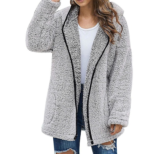 Dame Vinter Casual Jakke Langærmet Hætte Cardigan Til Hverdag Arbejde Shopping 2XL Gray