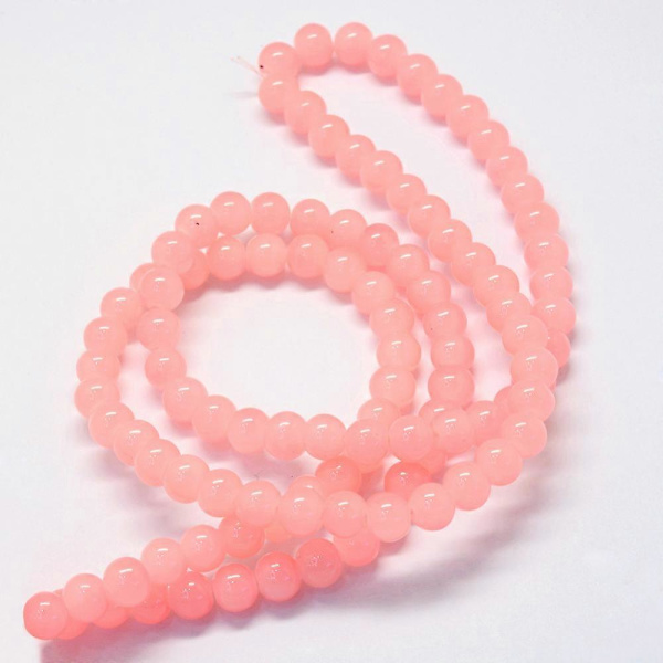 1 tråd Baking Malt Imitasjon Jade Glass Runde Perler Lett Korall 6.5mm Hull: 1.5mm ca 145 stk/tråd 81 cm