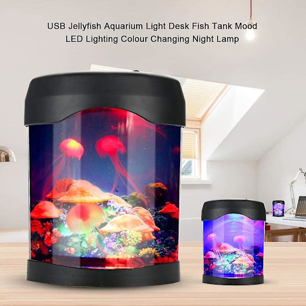 Usb Akvarieljus Skrivbord Mini Fisk Tank Stämningsbelysning Led Färgförändrande Nattlampa För Barn Inbyggd Nattljus Timer Batteridriven Ingen Vatten Svart