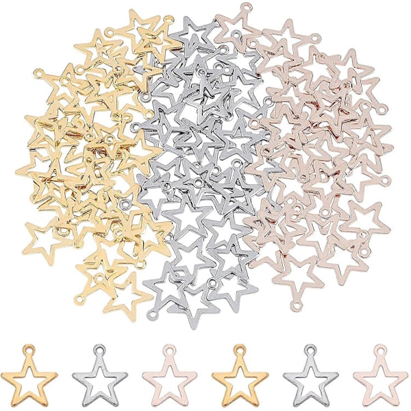90 st Hollow Star Charm 3 Färger Pentagram Berlocker Rostfritt Stål Charm Metall Berlocker Hänge Släta Berlocker för Smyckestillverkning 1,4 mm Hål, 15 mm