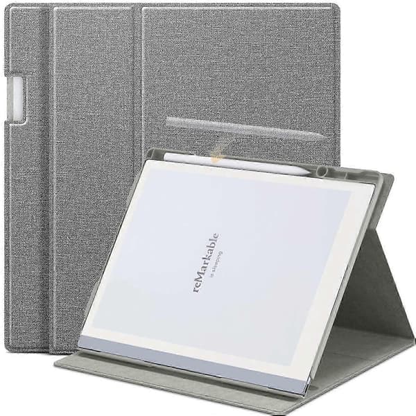 Til Remarkable 2 Etui Roterende Stativ PC PU Læder E-læser Cover Med Penholder - Grå Grey