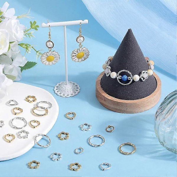 1 Ask 96 st Hollow Flower Bead Frame Charm Guld Legering Runda Pärlor Ram Sliver Bulk Tibetansk Metall Hjärta Distans Pärlor Ramar för Smyckestillverkning Suppli