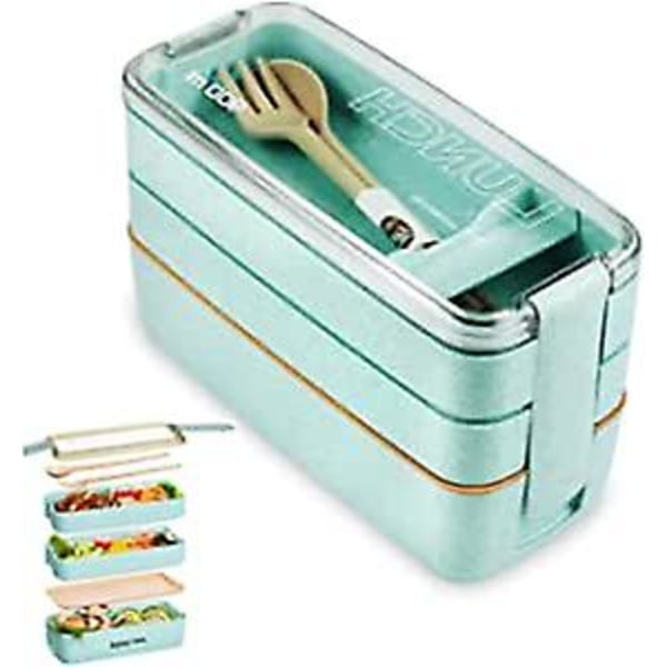 3-lagers Bento Lunchbox, Bento Box Lunchbox med fack, japansk lunchbehållare Barn Vuxna med gaffelsked