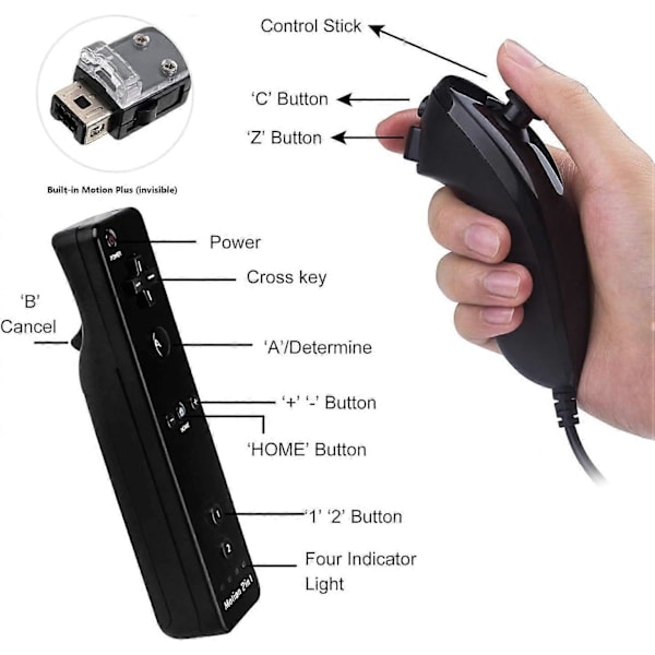 2025 Nyeste Motion Plus Wii Controller 2-pak med Nunchuck, Wii Remote