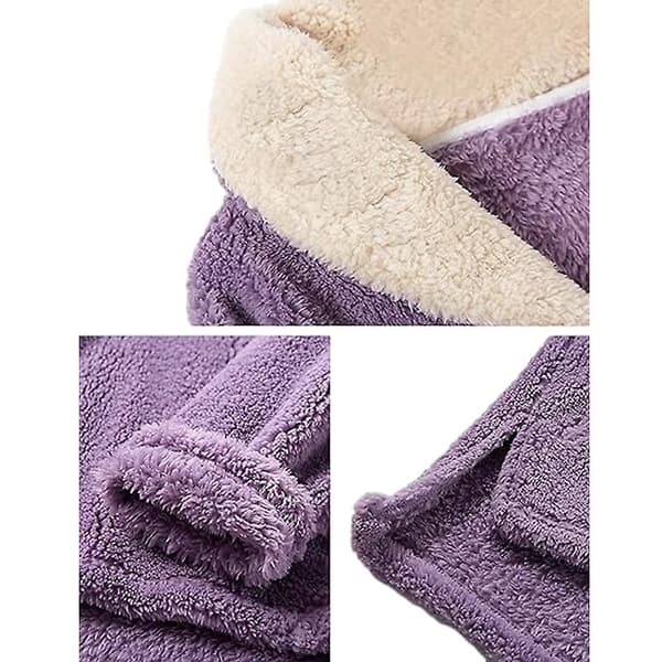 Fleece Pyjamassæt til Kvinder, Blødt Nattøj Varm Sherpa Pullover Bukser Purple XL
