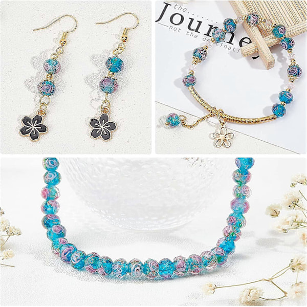 70 st 6~8mm Guld Sand Lampwork Pärlor Glas Handgjorda Runda Lösa Pärlor för Rosenkrans Tillverkning Smyckeshantverk med 2mm Hål - Dodger Blue