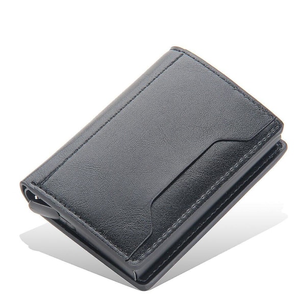 Män smal plånbok pu läder ID-korthållare rfid stöldskydd smart plånbok aluminiumlegering kreditkortshållare mini handväska för kvinnor Black