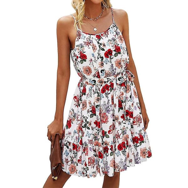 Dame Sommer Blomsterprint A-linje Kort Cami Kjole White S