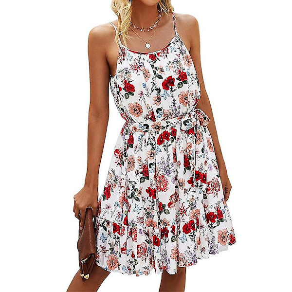 Kvinnors Sommar Blommig Tryck A Linje Kort Cami Klänning Red L