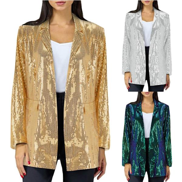 Kvinners Sekvensjakke Blazer Avslappet Åpen Frontfrakke Gold XL