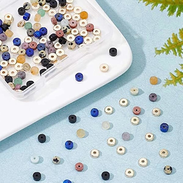 Cirka 260 st Heishi-pärlor Set 160 st 8 Stilar Naturliga Ädelstenspärlor Platta Runda Lösa Pärlor Heishi-skivpärlor med 100 st Gyllene Distanspärlor för