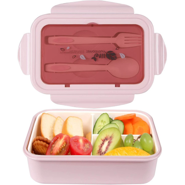Matboks, Bento Bokser, Matboks, Lekkasjesikre Matbokser Barn Og Voksne, Bento Matbokser Med 3 Rom Og Bestikk pink