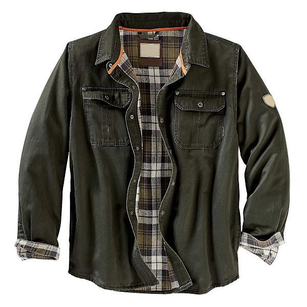 Langermet skjorte for menn, avslappet flanellskjortejakke Green 4XL
