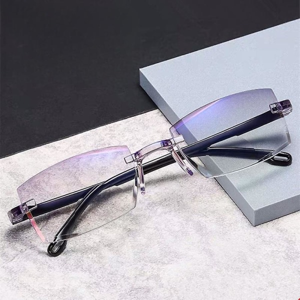 2408 Elegant PC-glasögon för män Intelligent Zoom Anti-blått ljus Ramlösa presbyopiska läsglasögon med dubbla ändamål 150 degree