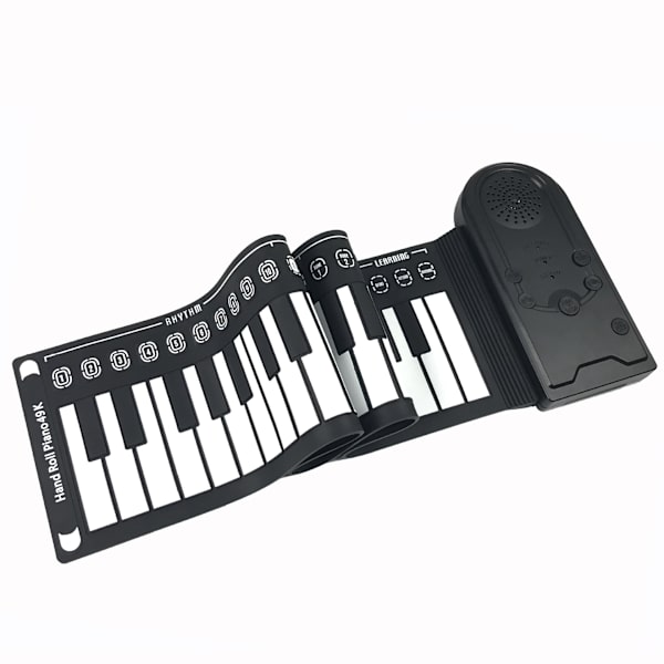 Hopfällbart elektroniskt tangentbord handrullande upp piano bärbart 49 tangenter för barn barn nybörjare Black
