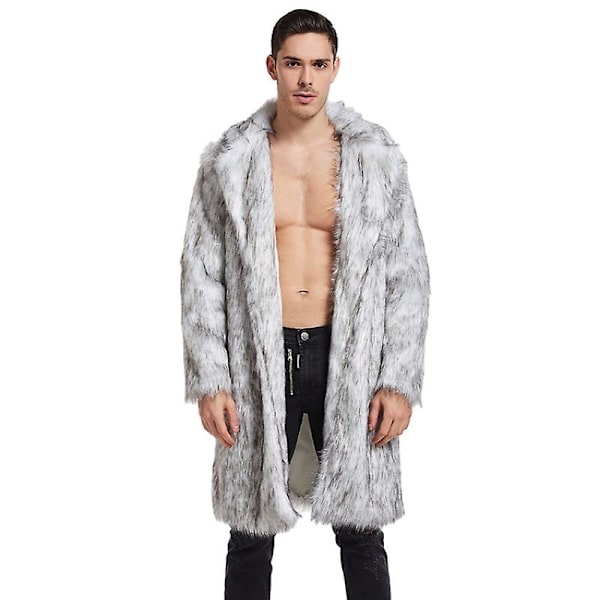 Fuskepels vinterjakke for menn, avslappet cardigan varm fuskepelsjakke Grey XL