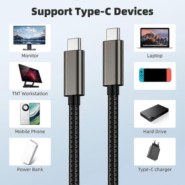 USB C till USB C Kabel 100W Strömförsörjning 20Gbps Dataöverföring 4K Videoutgång 1m
