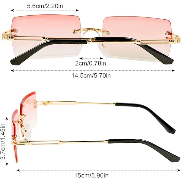 harp Rektangulære Rimless Solbriller, 4 stk. Retro Rektangulære Rimless Solbriller til Kvinder Mænd - Firkantede Rimless Solbriller