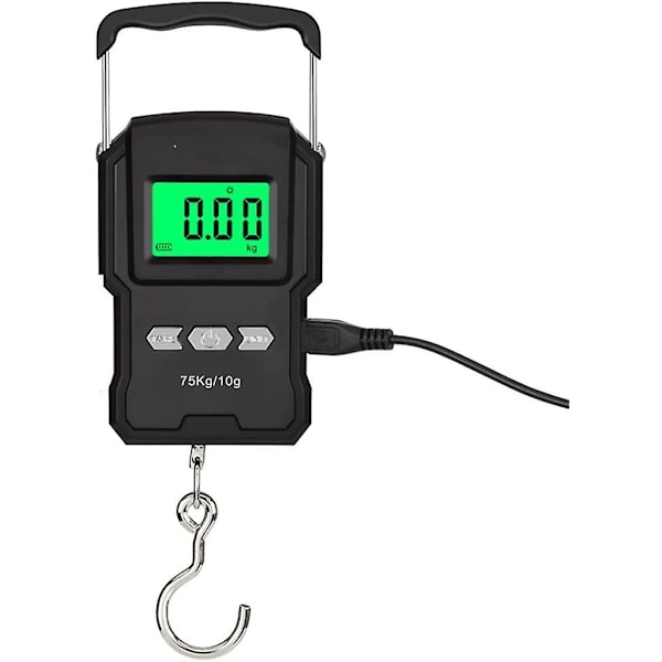 LCD Elektroninen Digitaalinen Vaaka 75kg 10g Ripustettava Matkalaukkuvaaka Kalastusvaaka Mittanauhalla (väri: Musta)