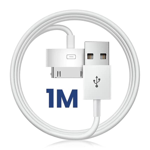 Apple Kabel 30 Pin til USB Opladning og Synkronisering Længde 1m, Hvid