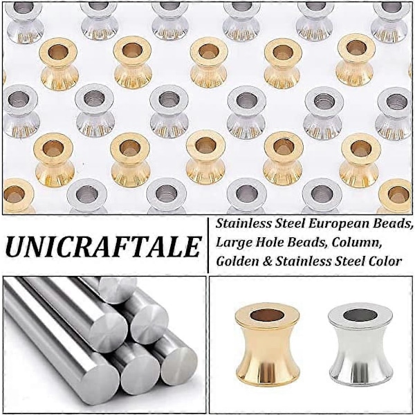 32 stk. 2 farger 8 mm søyle Europeiske perler 304 Rustfritt stål Løse perler 4 mm Store hullperler Søyleperler for DIY Armbånd Halskjeder