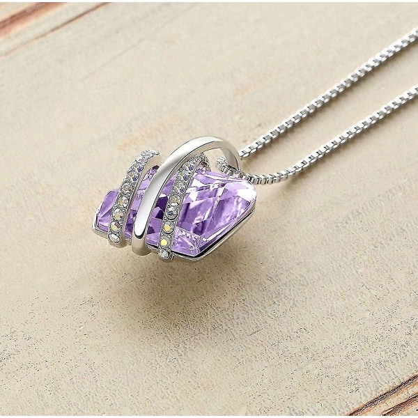 Önskestenshängehalsband med födelsestenskristall, 18k roséguldpläterad/silverton, 18" + 2" Alexandrite Light Purple -