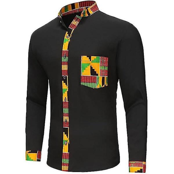 Herr Casual Button Down Skjorta Långärmad Hipster Strand Skjortor Black M