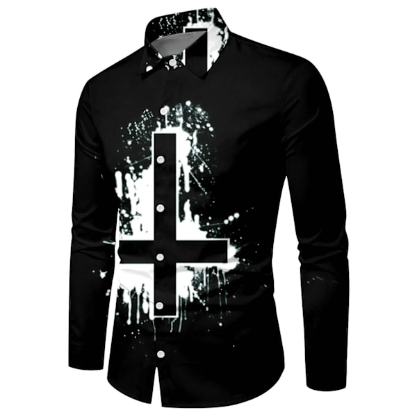 Herr Jul Halloween Långärmad Knapp Ned Skjorta Casual Slim Fit Klänningskjortor Q5 L