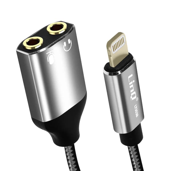 Lightning Audio Adapter til Dobbelt Jack 3.5mm Hun Hovedtelefoner & Mikrofon LinQ Black