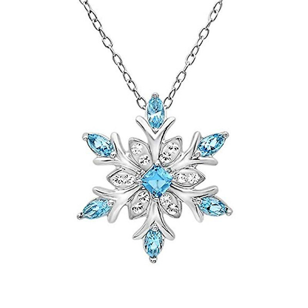 Damhalsband i 925 sterling silver med snöflingehänge med blå kristaller och nyckelbenkedja
