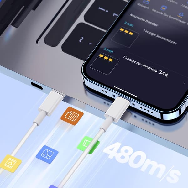 USB-kabel til USB C 1m - Opladning og dataoverførsel, Hvid
