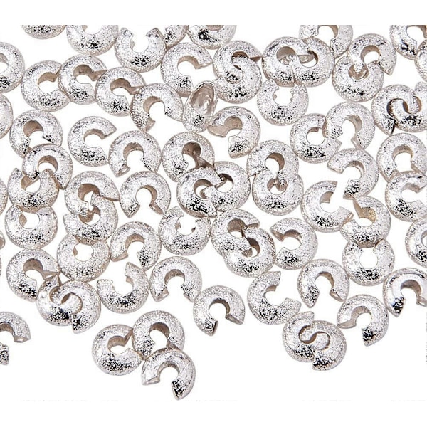 Cirka 100 st Brass Crimp Pärlor, Ändkapslar för Snöre, 4x3mm för Smyckestillverkning, Silver