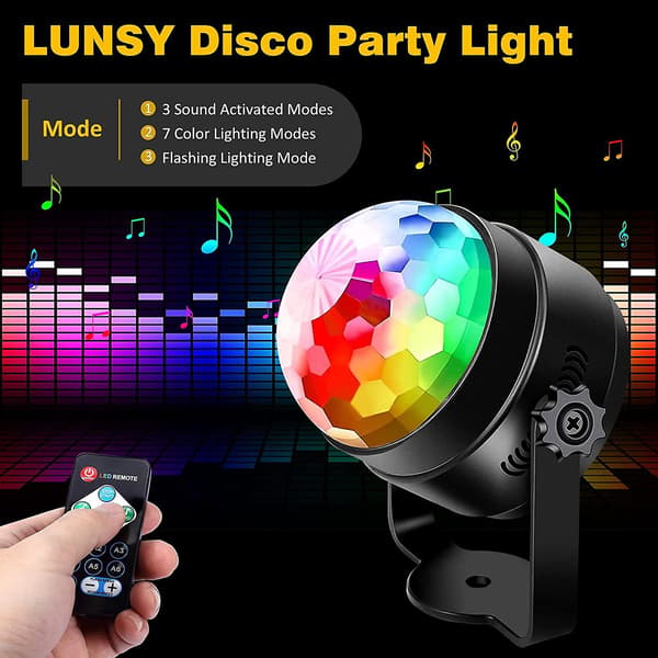 Diskokule 360 Roterende LED Party Lampe Musikkaktivert Disko