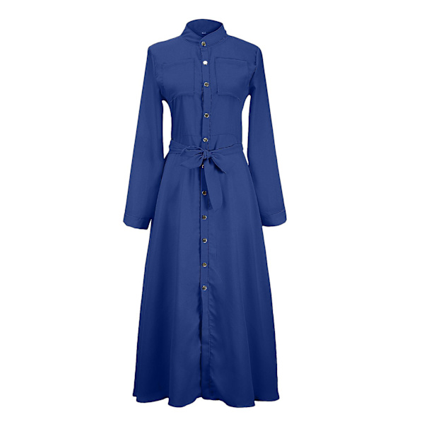 Kvinnors enkla casual tight-midja skjorta klänning mjuk bekväm mångsidig klänning för utomhusresor Blue M