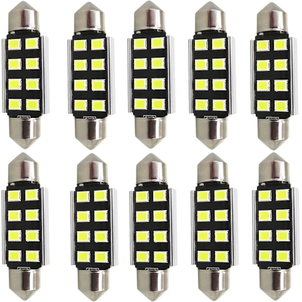 10 stk. Hvite 41mm Festive LED Bilpærer 2835smd