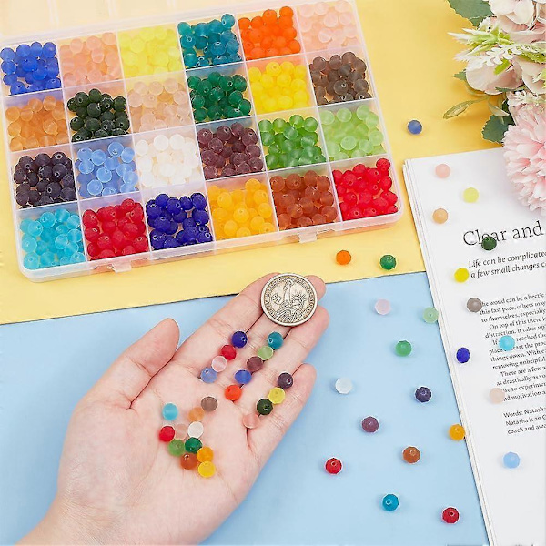 720 stk. 8 mm matterede glasperler til smykkefremstilling, 24 farver, transparente matterede krystalperler, runde facetslebne perler, matte løse afstandsstykkeperler til gør-det-selv-halskæder