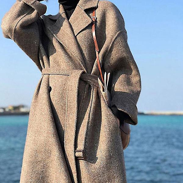 Dame Langermet Varm Ensfarget Elegant Kåpe For Vinter Strandfest M