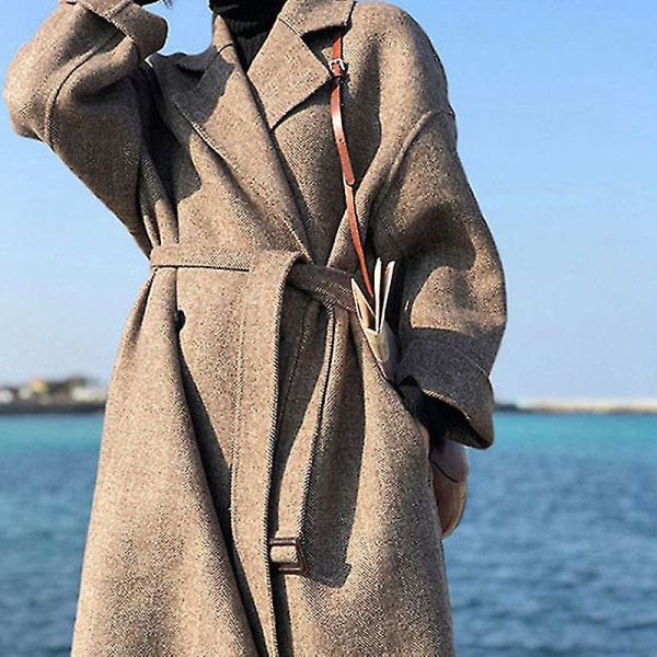 Kvinnors långärmade varma enfärgade eleganta kappa för vinterstrandfest M