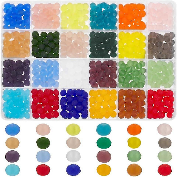 720 stk. 8 mm matterede glasperler til smykkefremstilling, 24 farver, transparente matterede krystalperler, runde facetslebne perler, matte løse afstandsstykkeperler til gør-det-selv-halskæder