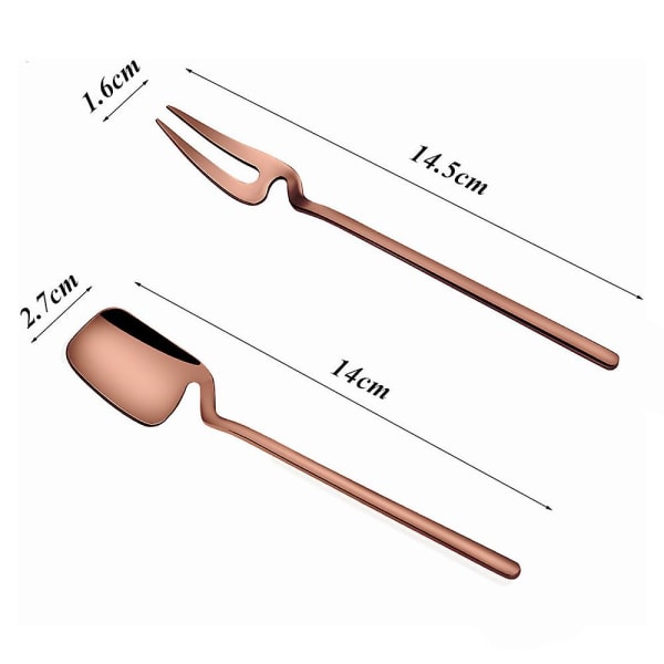 18/8 Ruostumattomasta teräksestä valmistettu moderni mini hedelmähaarukka- ja jälkiruokalusikkasetti (4 haarukkaa + 4 lusikkaa) Rose Gold
