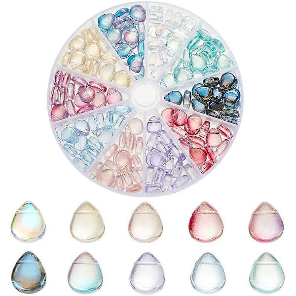 150 stk. 10 farger Transparente spraymalte perler Glitter Krystall Løse perler Dråpeformede perler Charms Toppborede glassperler for DIY-håndverk