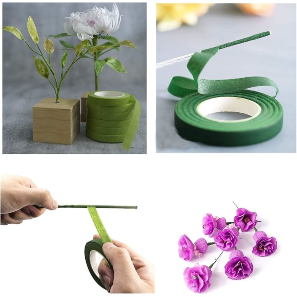 4 Rullaa 1/2 Tuuman Kukkateippiä, Floristinteippiä Kimppujen Varsiin ja Kukka-askarteluprojekteihin (30 Jaardia, Tummanvihreä)