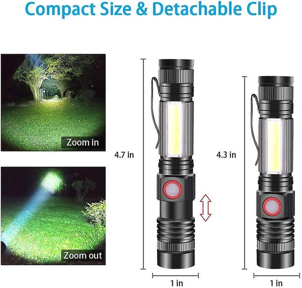 Ladattava LED-taskulamppu 1000 lumenia vedenpitävä 4 tilaa 2 kpl