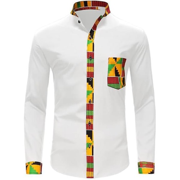 Herr Casual Button Down Skjorta Långärmad Hipster Strand Skjortor White M