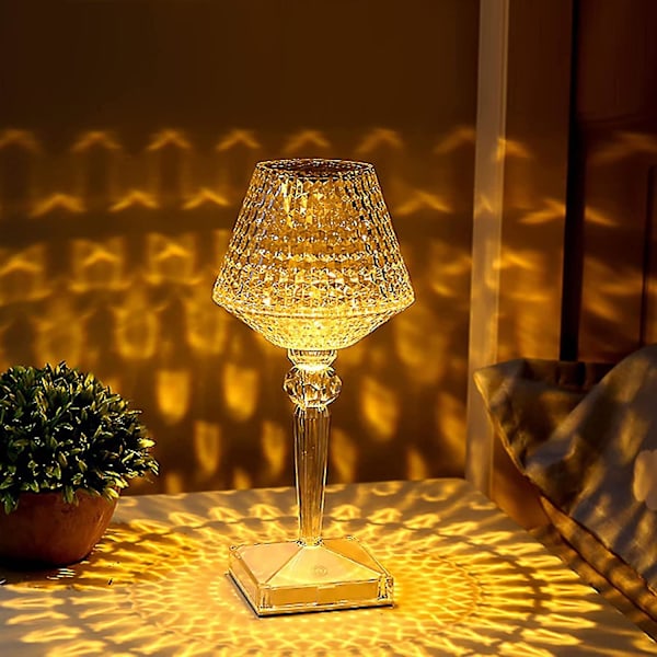 Berørings Nattbordslampe Krystall Dimbar Bordlampe Trådløs Nattdekor USB Oppladbar Stemningslys For Stue Soverom Restaurant Bar Hotell