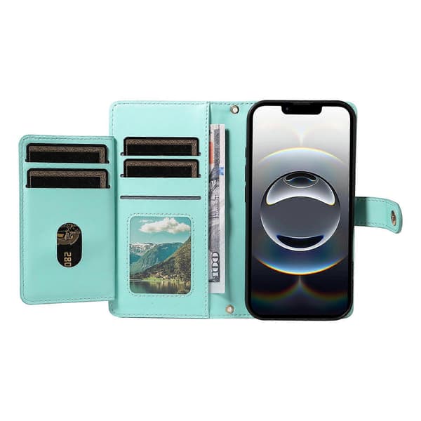 Kompatibel iPhone 16e Wallet Case med stropper, Rhombus Læder Stand Telefon Cover LightGreen