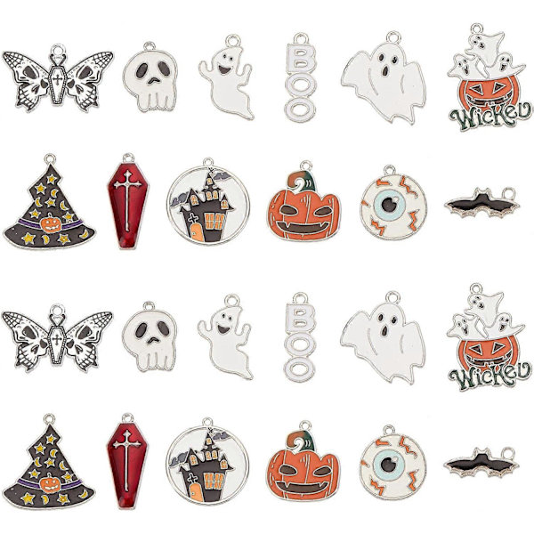 1 Æske 24 stk. 12 Stilarter Halloween Charm Spøgelses Charm Bulk Gotisk Charm Græskar Spøgelse Kiste Kors Kranie Sort Flagermus Charm