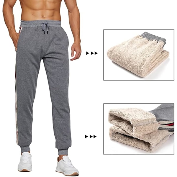 Mäns Fleece Joggingbyxor Casual Termiska Byxor Vinter Varma Joggers Byxor Jogging Tracksuit Byxor grå XXL