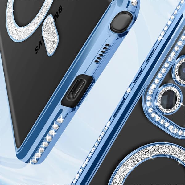 Diamond Cover til Galaxy S22 Ultra MagSafe omrids Strass, Lyseblå