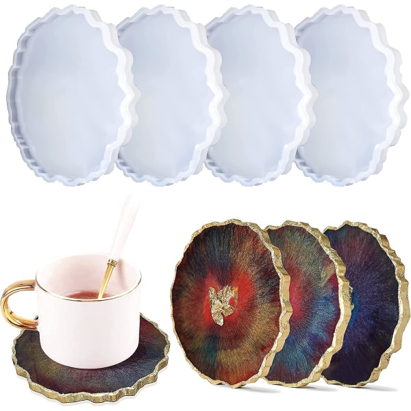 Underlägg i silikon för gjutning av harts, 4-pack stora geodformar för epoxihartskonst, DIY-formar i silikon för harts, dryckesunderlägg, heminredning
